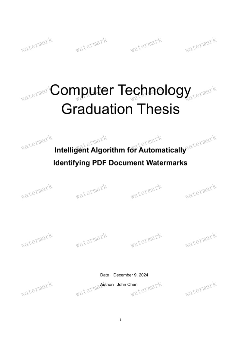 PDF cover page covered with repeated diagonal text watermark before removal